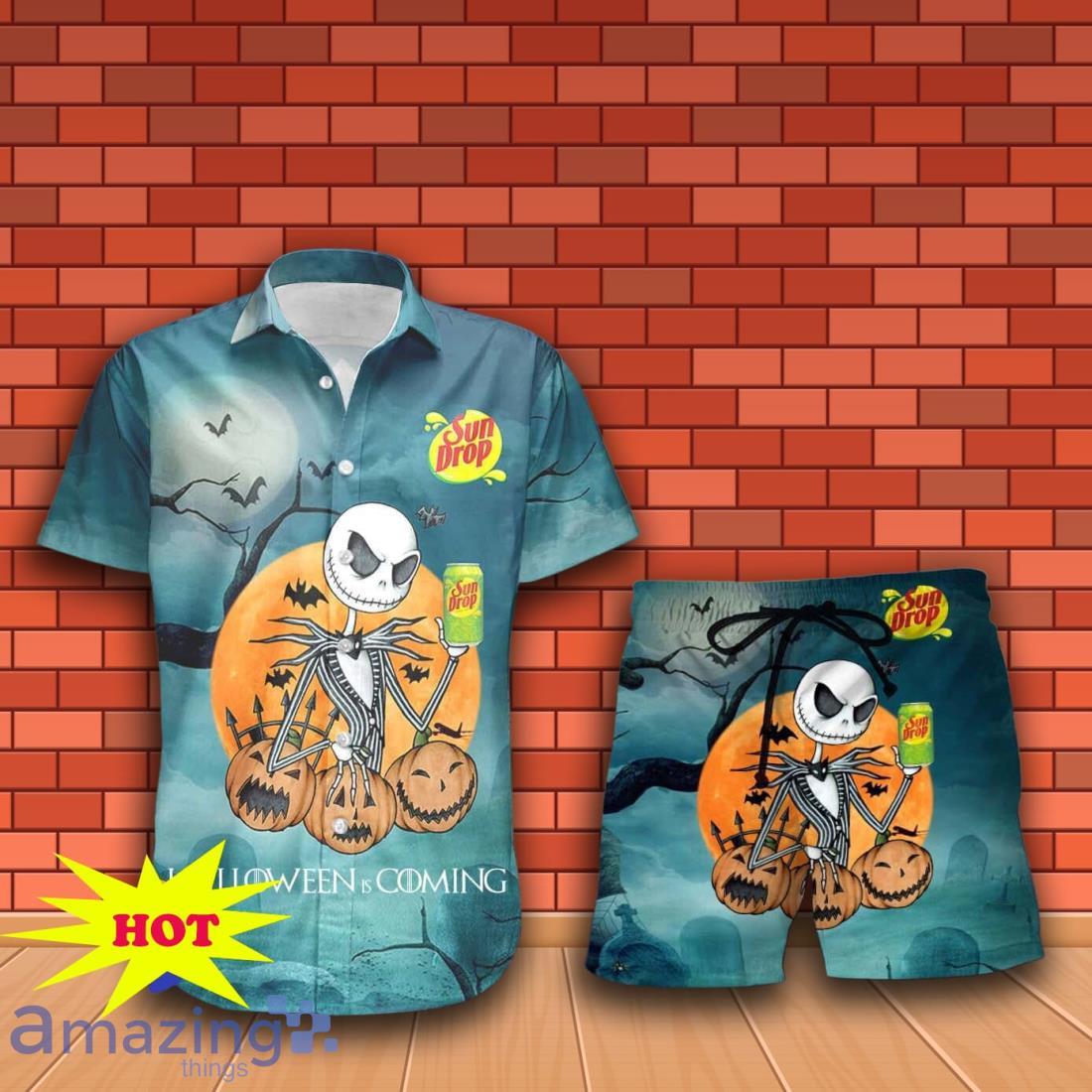 Jack Skellington Halloween Sun Drop Hawaiian Shirt & Short image Jack Skellington Halloween Sun Drop Hawaiian Shirt & Short Product Photo 1