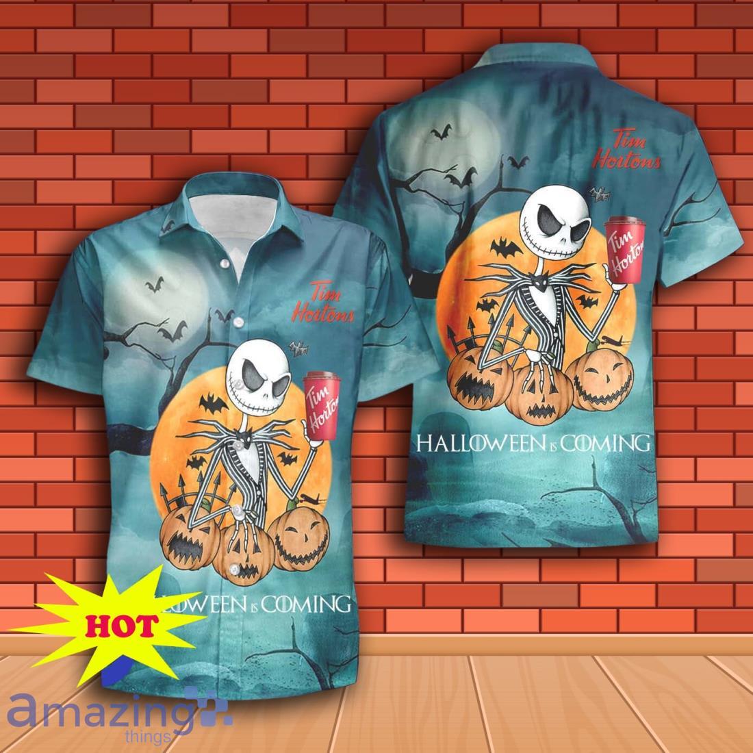 Jack Skellington Halloween Tim Hortons Hawaiian Shirt & Short image Jack Skellington Halloween Tim Hortons Hawaiian Shirt & Short Product Photo 2