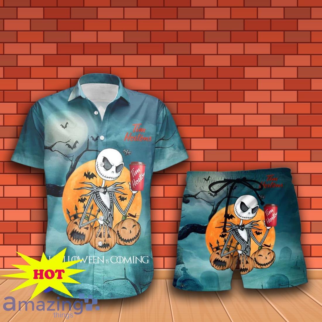 Jack Skellington Halloween Tim Hortons Hawaiian Shirt & Short image Jack Skellington Halloween Tim Hortons Hawaiian Shirt & Short Product Photo 1