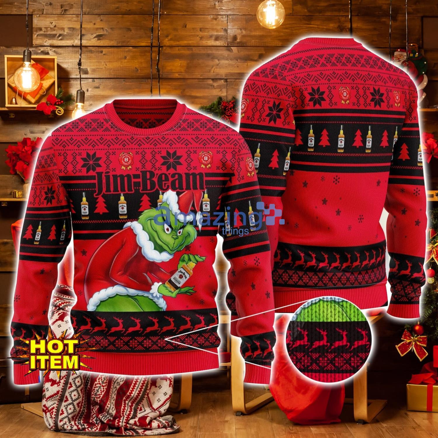 Jim Beam Grinch Hug Logo Ugly Christmas Sweater Christmas Gift For Men And Women image Jim Beam Grinch Hug Logo Ugly Christmas Sweater Christmas Gift For Men And Women Product Photo 1