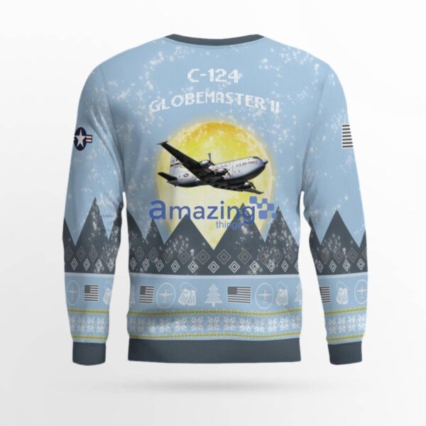 C-124 Globemaster II C124 Light Blue Aircraft Moonlight 3D Ugly Christmas Sweater Christmas Gift Product Photo 3