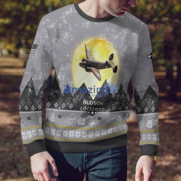 Lockheed Hudson WWII Aircraft Moonlight And Mountain Pattern Ugly Christmas Sweater Aircraft Lovers Christmas Gift Product Photo 4