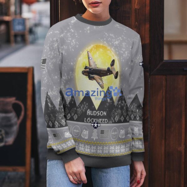 Lockheed Hudson WWII Aircraft Moonlight And Mountain Pattern Ugly Christmas Sweater Aircraft Lovers Christmas Gift Product Photo 5