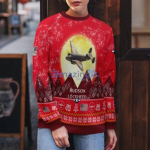 Lockheed Hudson WWII Aircraft Moonlight Red Color Ugly Christmas Sweater Christmas Gift Product Photo 5