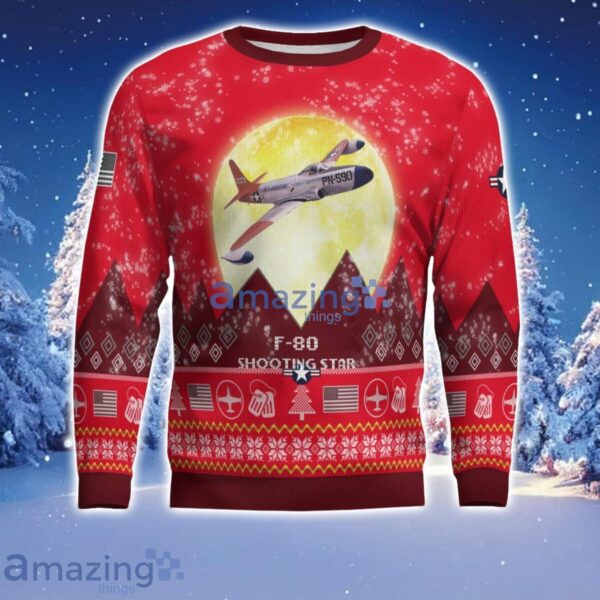 Lockheed P-80 Shooting Star P80 F80 Aircraft Moonlight Red Color Ugly Christmas Sweater Christmas Gift Product Photo 2