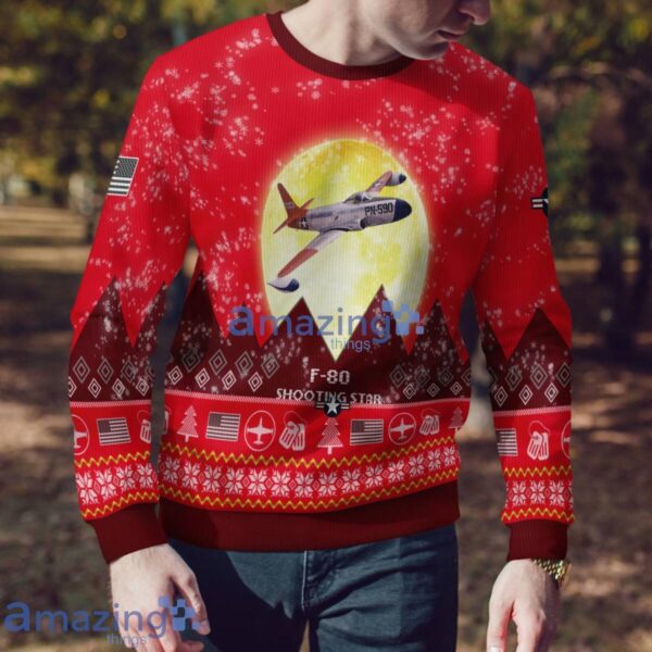 Lockheed P-80 Shooting Star P80 F80 Aircraft Moonlight Red Color Ugly Christmas Sweater Christmas Gift Product Photo 4