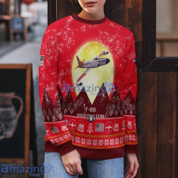 Lockheed P-80 Shooting Star P80 F80 Aircraft Moonlight Red Color Ugly Christmas Sweater Christmas Gift Product Photo 5