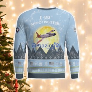Lockheed P-80 Shooting Star P80 F80 Light Blue Aircraft Moonlight 3D Ugly Christmas Sweater Christmas Gift Product Photo 3