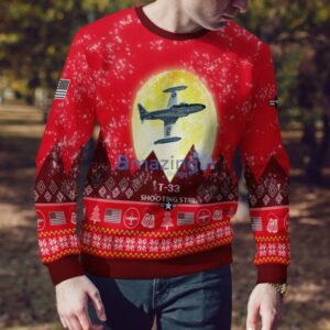 T-33 Shooting Star T33 Aircraft Moonlight Red Color Ugly Christmas Sweater Christmas Gift Product Photo 4