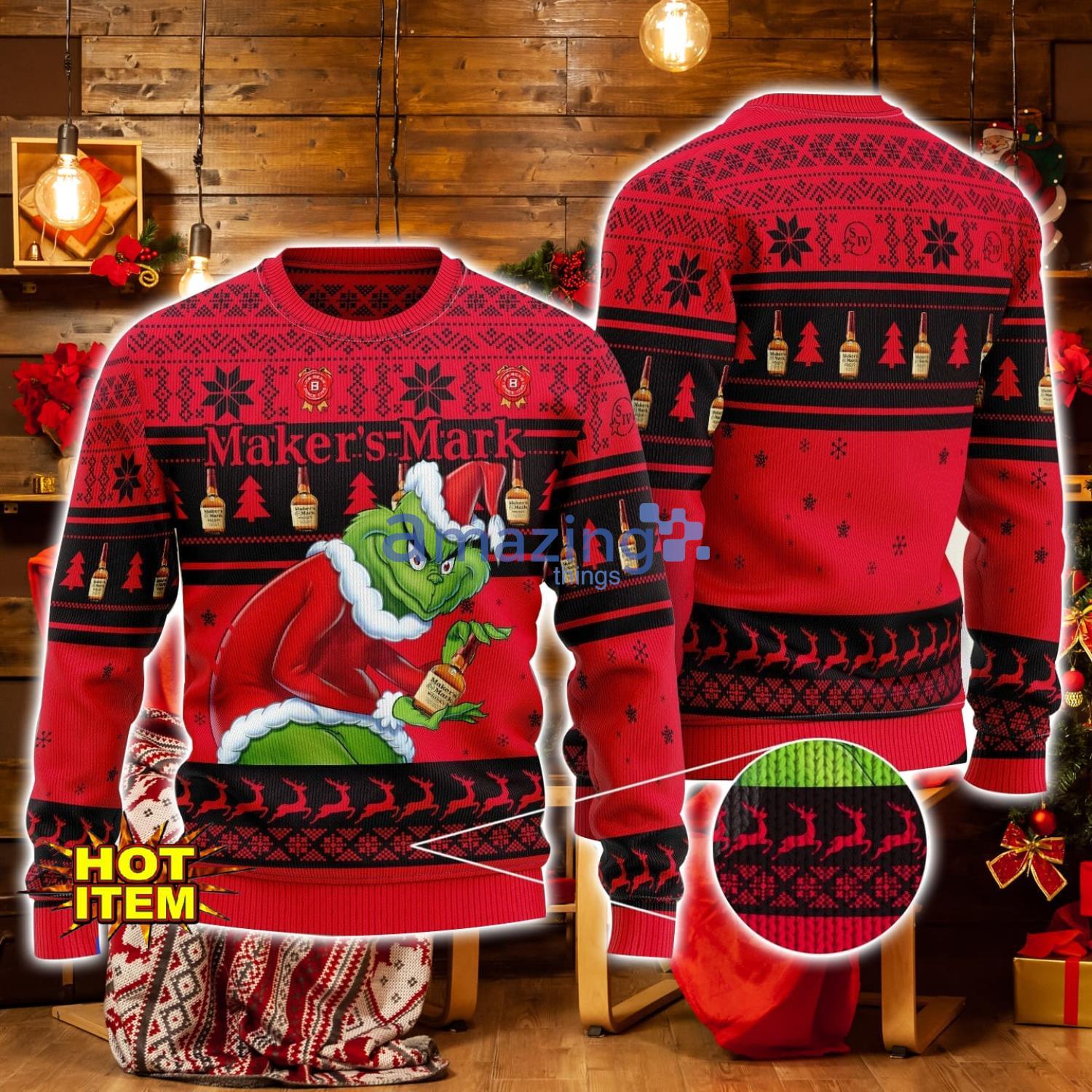 Maker s Mark Grinch Hug Logo Ugly Christmas Sweater Christmas Gift For Men And Women image Maker_s Mark Grinch Hug Logo Ugly Christmas Sweater Christmas Gift For Men And Women Product Photo 1