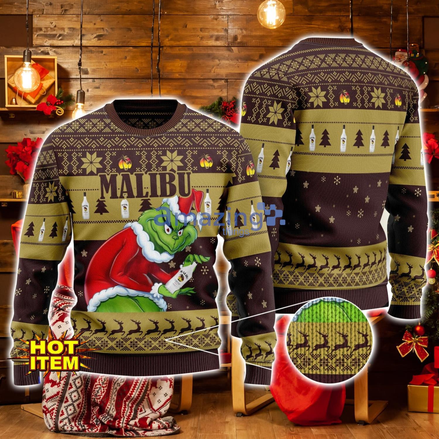 Malibu Grinch Hug Logo Ugly Christmas Sweater Christmas Gift For Men And Women image Malibu Grinch Hug Logo Ugly Christmas Sweater Christmas Gift For Men And Women Product Photo 1