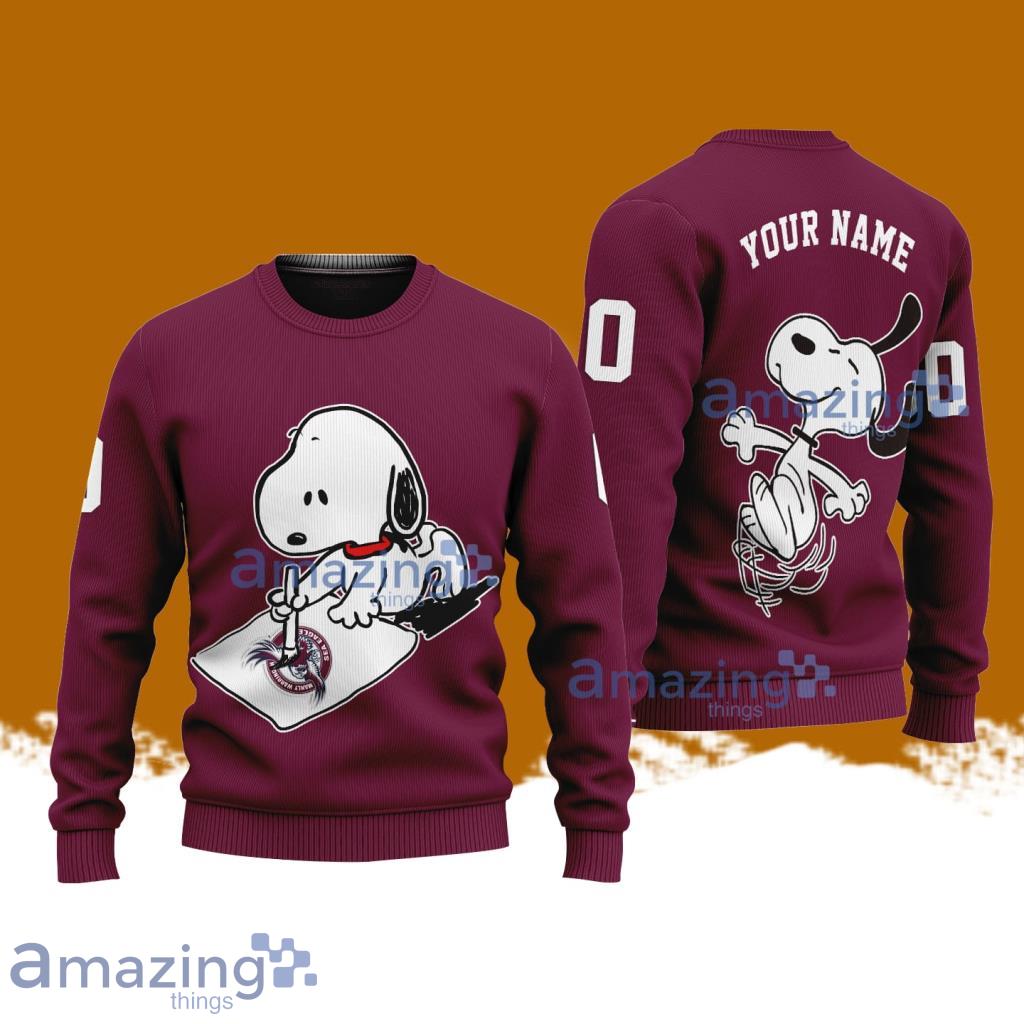 Manly Warringah Sea Eagles NRL Snoopy Happy Custom Name Christmas Ugly Sweater 3D image Manly Warringah Sea Eagles NRL Snoopy Happy Custom Name Christmas Ugly Sweater 3D Product Photo 1