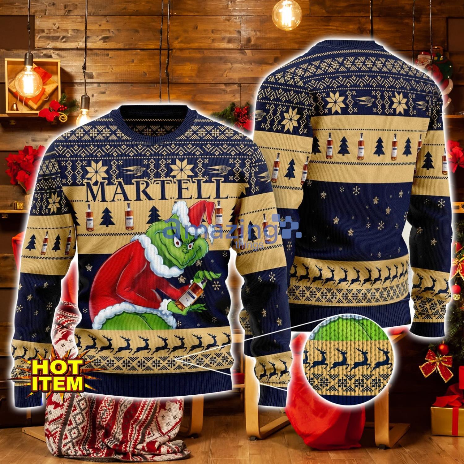 Martell Grinch Hug Logo Ugly Christmas Sweater Christmas Gift For Men And Women image Martell Grinch Hug Logo Ugly Christmas Sweater Christmas Gift For Men And Women Product Photo 1