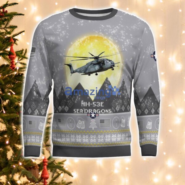 MH-53E Sea Dragons MH53E Aircraft Moonlight And Mountain Pattern Ugly Christmas Sweater Aircraft Lovers Christmas Gift Product Photo 2