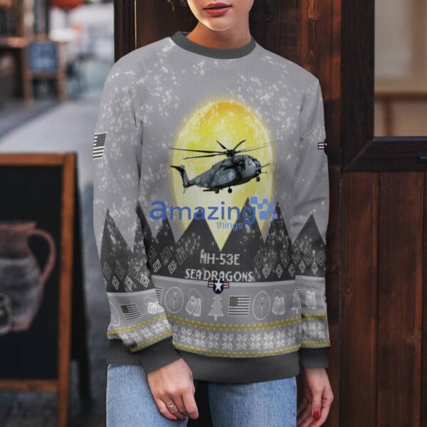 MH-53E Sea Dragons MH53E Aircraft Moonlight And Mountain Pattern Ugly Christmas Sweater Aircraft Lovers Christmas Gift Product Photo 4