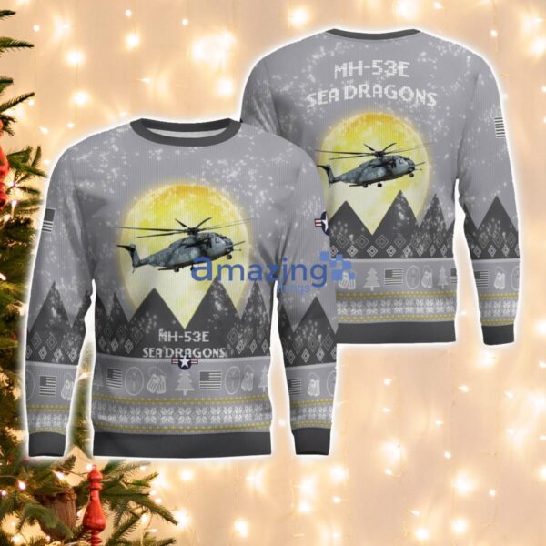 MH-53E Sea Dragons MH53E Aircraft Moonlight And Mountain Pattern Ugly Christmas Sweater Aircraft Lovers Christmas Gift Product Photo 1