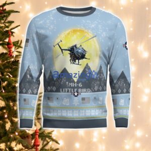 MH 6 Little Bird MH6 Light Blue Aircraft Moonlight 3D Ugly Christmas Sweater Christmas Gift image MH-6 Little Bird MH6 Light Blue Aircraft Moonlight 3D Ugly Christmas Sweater Christmas Gift Product Photo 2