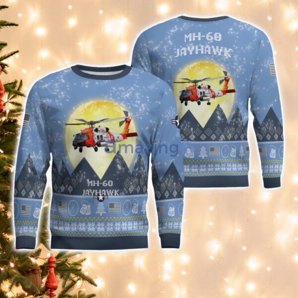 MH-60T Jayhawk MH60T Light Blue Aircraft Moonlight 3D Ugly Christmas Sweater Christmas Gift Product Photo 1