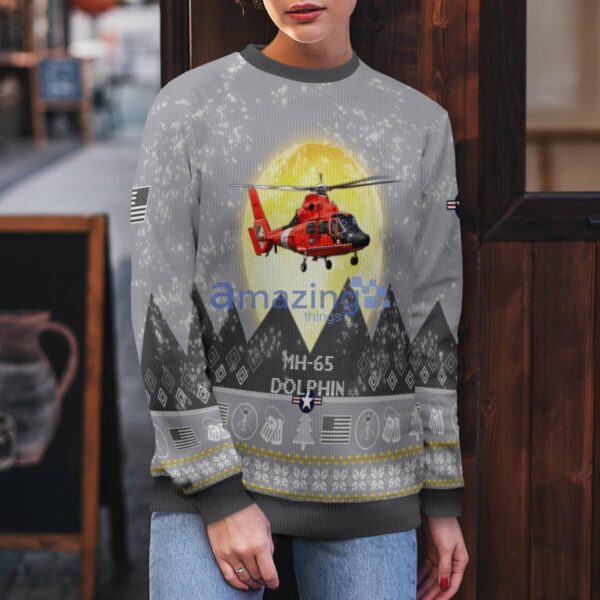 MH-65 Dolphin HH-65 MH65 HH65 Aircraft Moonlight And Mountain Pattern Ugly Christmas Sweater Aircraft Lovers Christmas Gift Product Photo 1