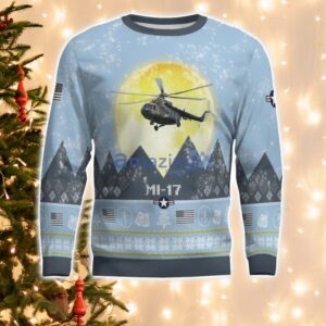 Mi-17 Mi17 Light Blue Aircraft Moonlight 3D Ugly Christmas Sweater Christmas Gift Product Photo 2