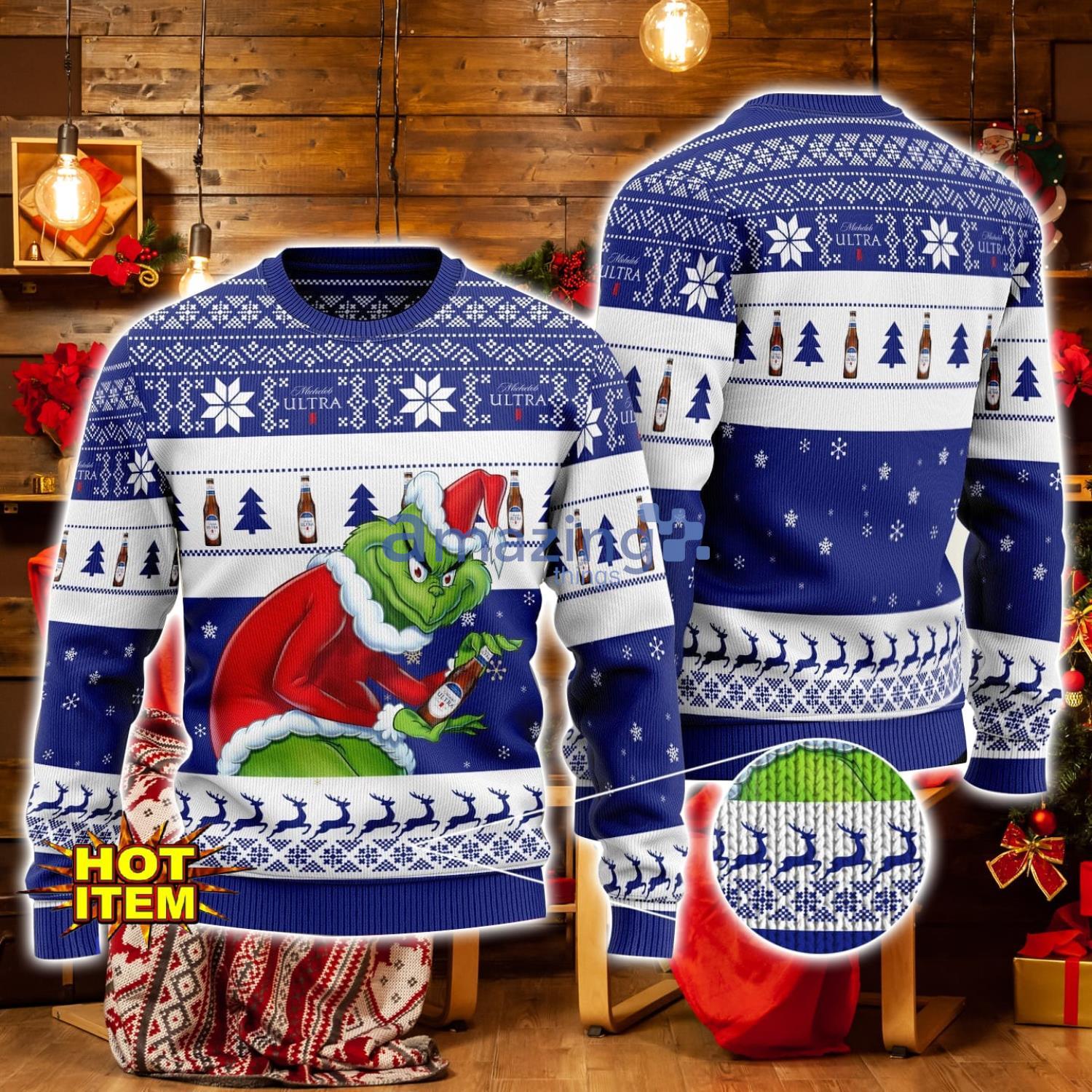Michelob Ultra Grinch Hug Logo Ugly Christmas Sweater Christmas Gift For Men And Women image Michelob Ultra Grinch Hug Logo Ugly Christmas Sweater Christmas Gift For Men And Women Product Photo 1