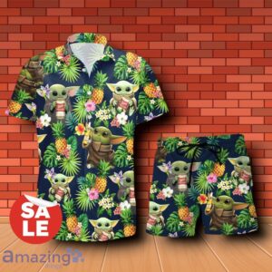 Miller High Life Beer Baby Yoda Tropical Flowery Hawaiian Shirt & Short Product Photo 1