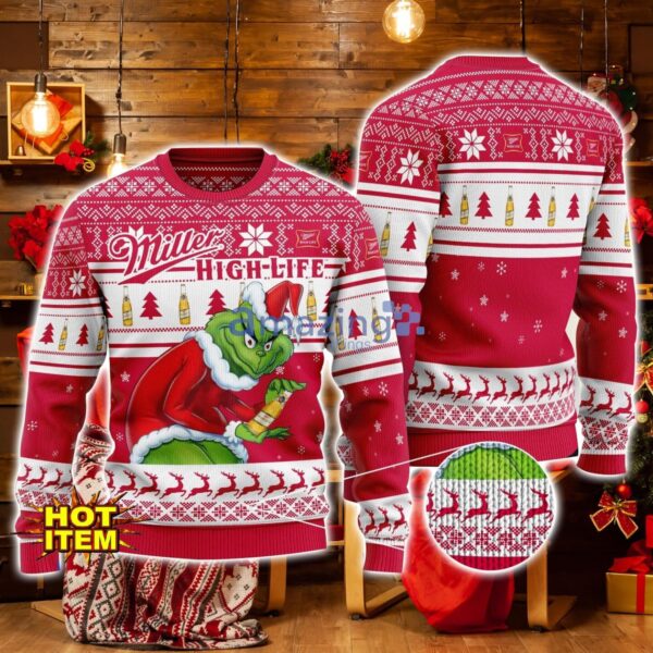 Miller High Life Grinch Hug Logo Ugly Christmas Sweater Christmas Gift For Men And Women Product Photo 1