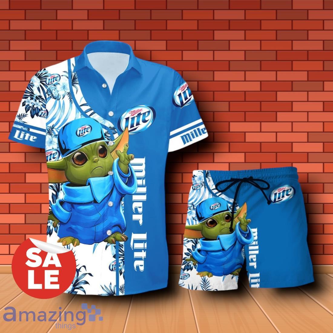Miller Lite Baby Yoda Hawaiian Shirt & Short image Miller Lite Baby Yoda Hawaiian Shirt & Short Product Photo 1