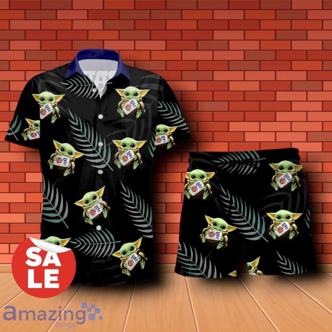 Miller Lite Baby Yoda Hug Hawaiian Shirt & Short image Miller Lite Baby Yoda Hug Hawaiian Shirt & Short Product Photo 2