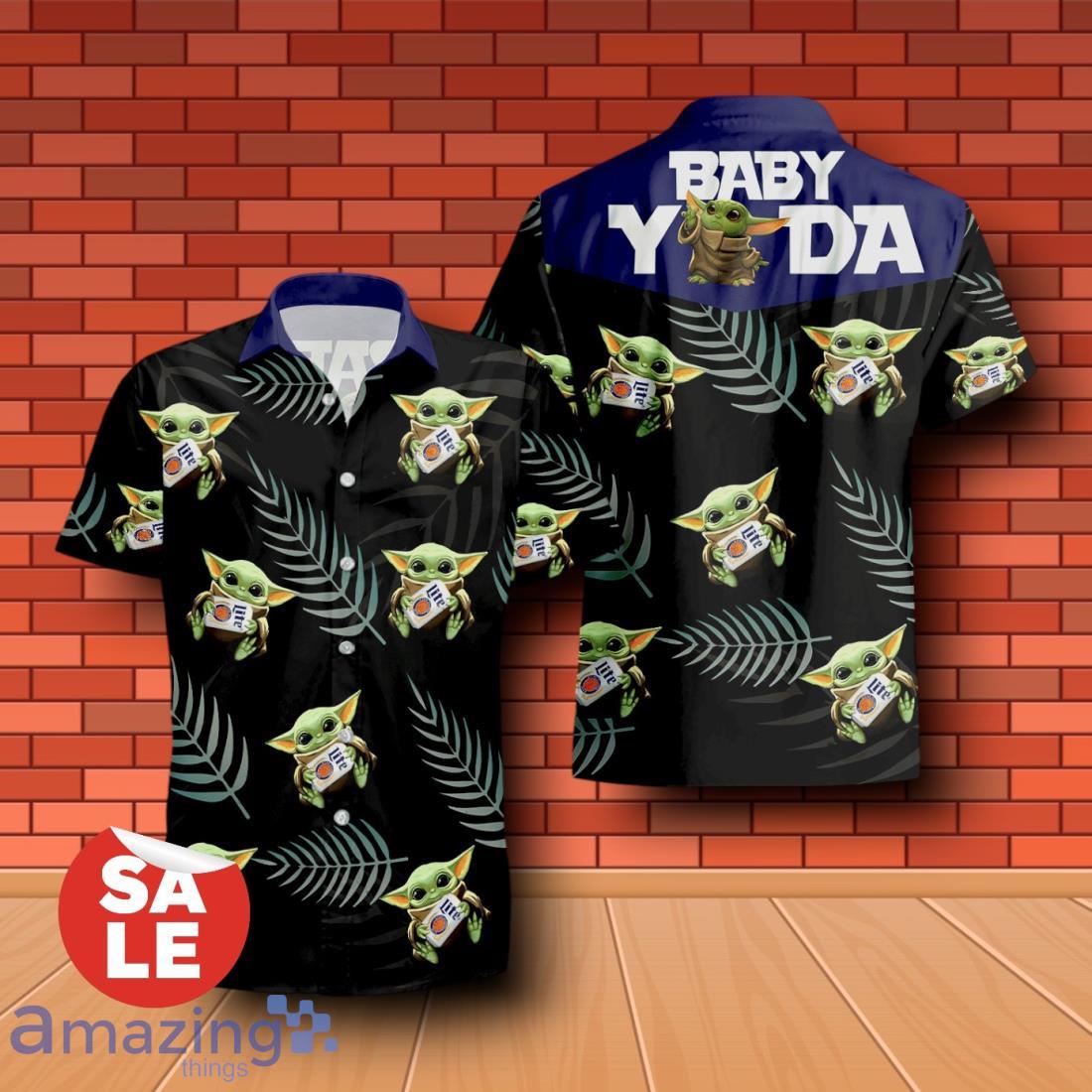 Miller Lite Baby Yoda Hug Hawaiian Shirt & Short image Miller Lite Baby Yoda Hug Hawaiian Shirt & Short Product Photo 1