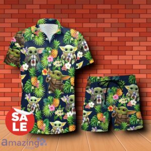 Miller Lite Beer Baby Yoda Tropical Flowery Hawaiian Shirt & Short Product Photo 1