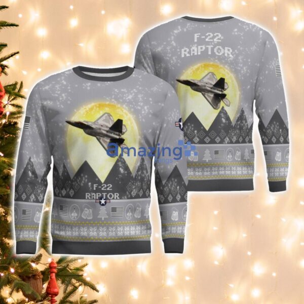 F-22 Raptor F22 Aircraft Moonlight And Mountain Pattern Ugly Christmas Sweater Aircraft Lovers Christmas Gift Product Photo 1