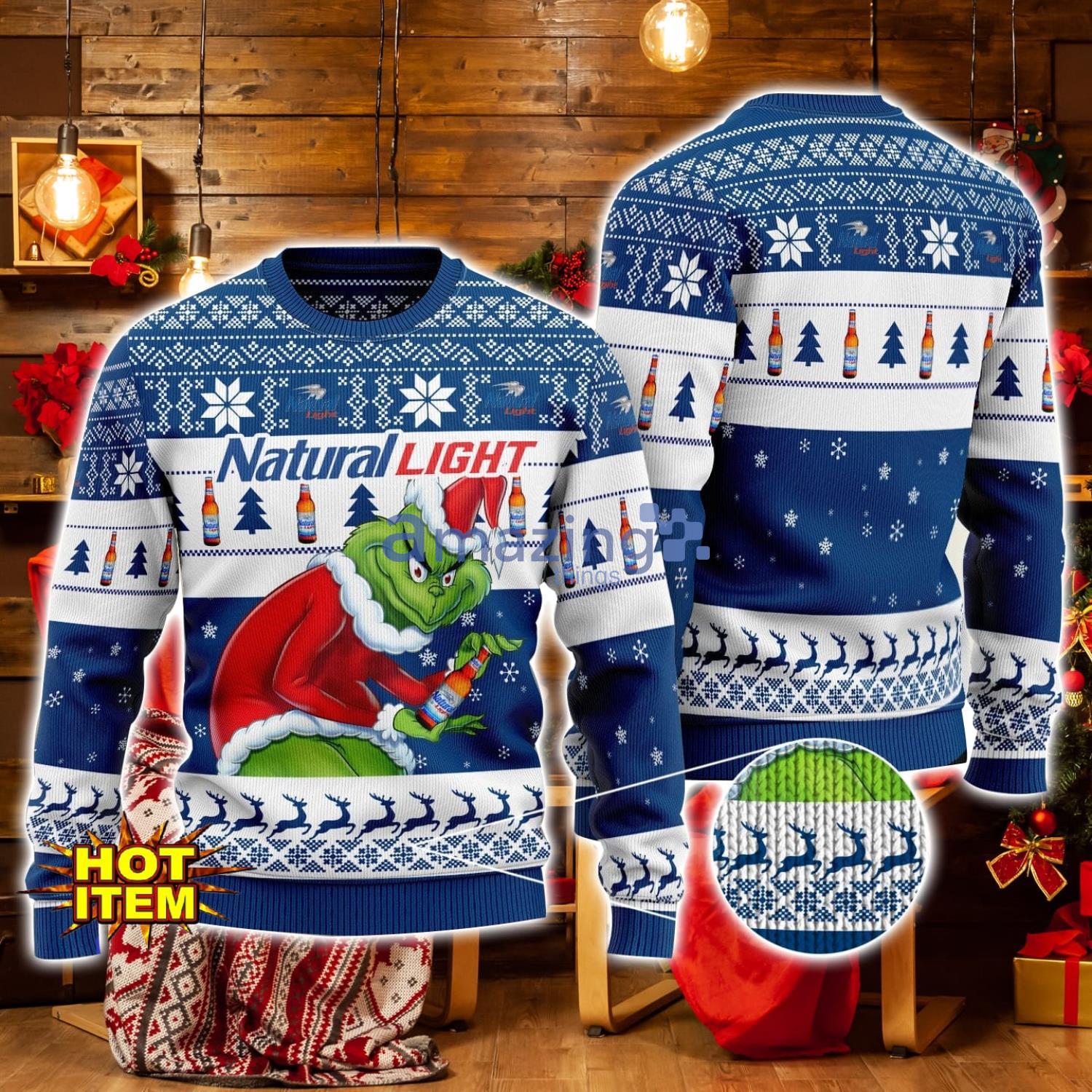 Natural Light Grinch Hug Logo Ugly Christmas Sweater Christmas Gift For Men And Women image Natural Light Grinch Hug Logo Ugly Christmas Sweater Christmas Gift For Men And Women Product Photo 1