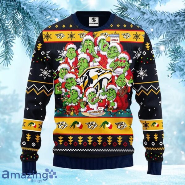 NHL Nashville Predators 12 Grinch Xmas Day Christmas Ugly Sweater Gift for fans Product Photo 2