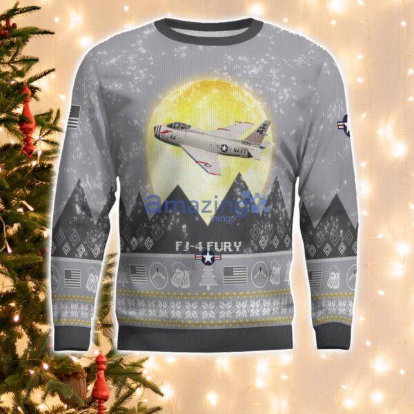 North American FJ-4 Fury FJ4 Aircraft Moonlight And Mountain Pattern Ugly Christmas Sweater Aircraft Lovers Christmas Gift Product Photo 2