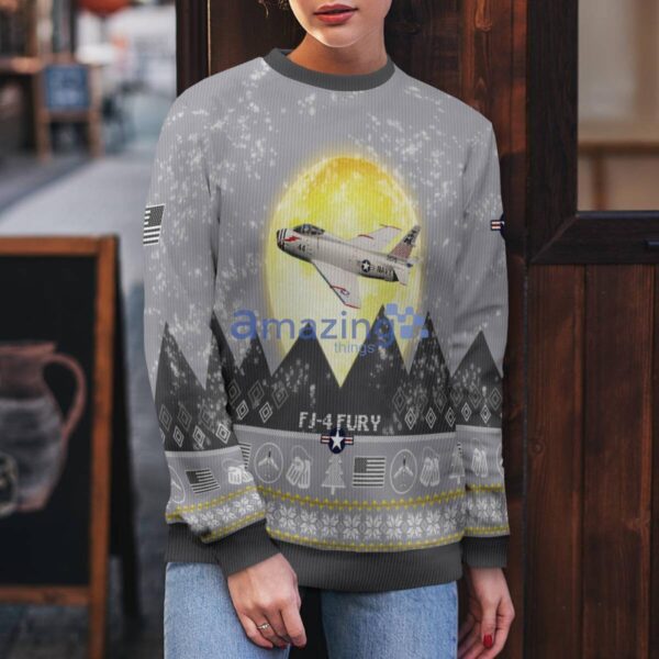 North American FJ-4 Fury FJ4 Aircraft Moonlight And Mountain Pattern Ugly Christmas Sweater Aircraft Lovers Christmas Gift Product Photo 5