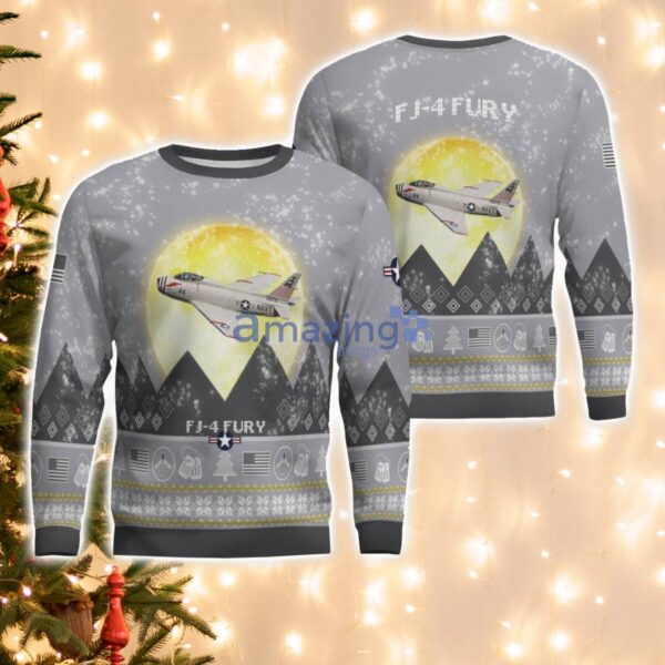 North American FJ-4 Fury FJ4 Aircraft Moonlight And Mountain Pattern Ugly Christmas Sweater Aircraft Lovers Christmas Gift Product Photo 1