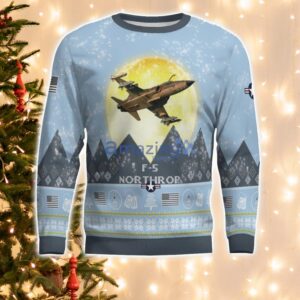 Northrop F-5 F5 Light Blue Aircraft Moonlight 3D Ugly Christmas Sweater Christmas Gift Product Photo 2