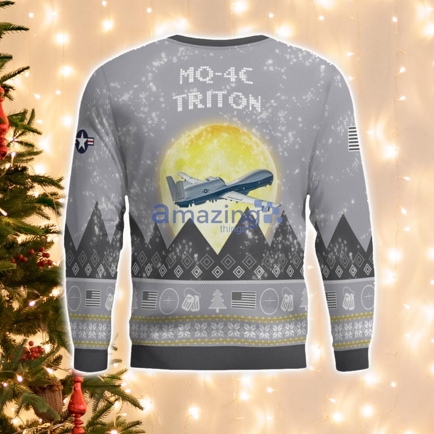 Northrop Grumman MQ 4C Triton MQ4C Aircraft Moonlight And Mountain Pattern Ugly Christmas Sweater Aircraft Lovers Christmas Gift image Northrop Grumman MQ-4C Triton MQ4C Aircraft Moonlight And Mountain Pattern Ugly Christmas Sweater Aircraft Lovers Christmas Gift Product Photo 3