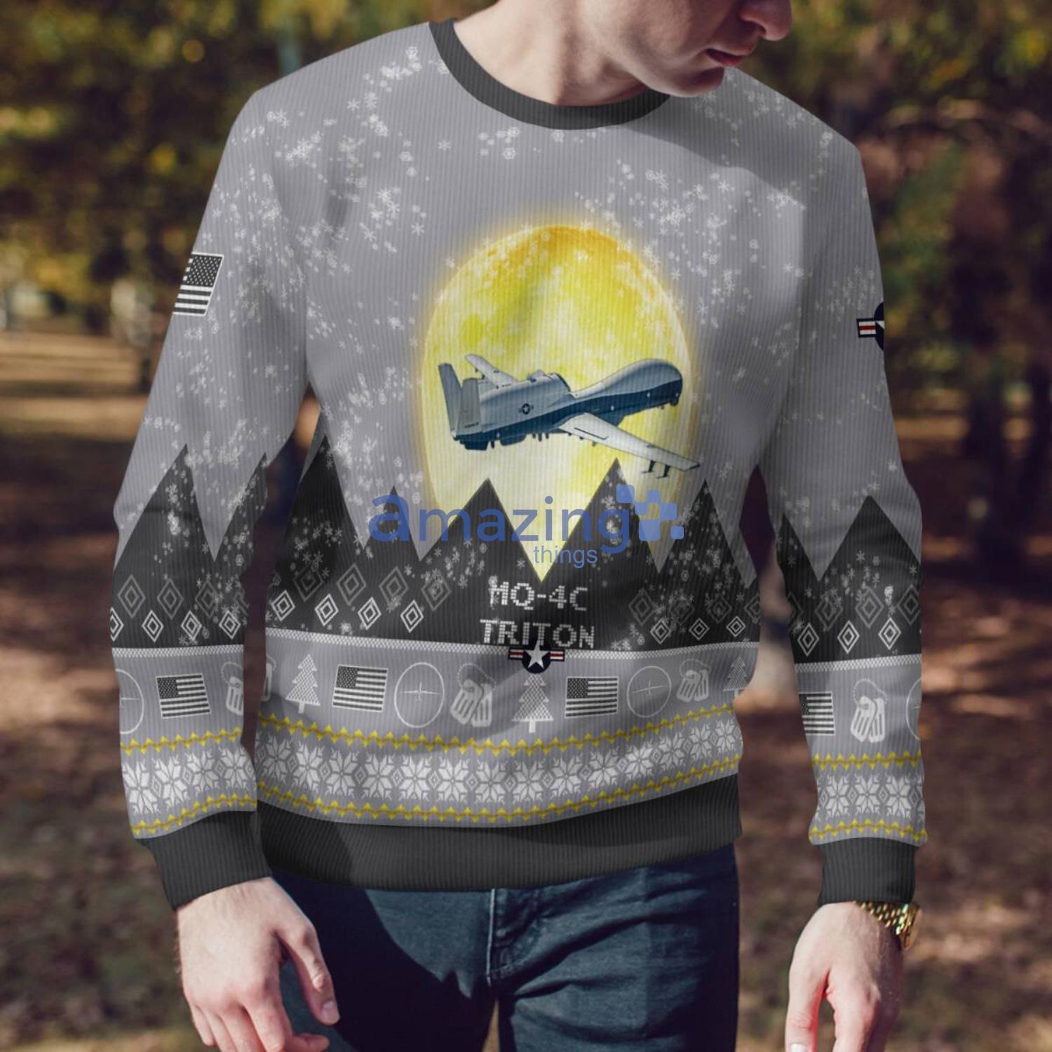 Northrop Grumman MQ 4C Triton MQ4C Aircraft Moonlight And Mountain Pattern Ugly Christmas Sweater Aircraft Lovers Christmas Gift image Northrop Grumman MQ-4C Triton MQ4C Aircraft Moonlight And Mountain Pattern Ugly Christmas Sweater Aircraft Lovers Christmas Gift Product Photo 4