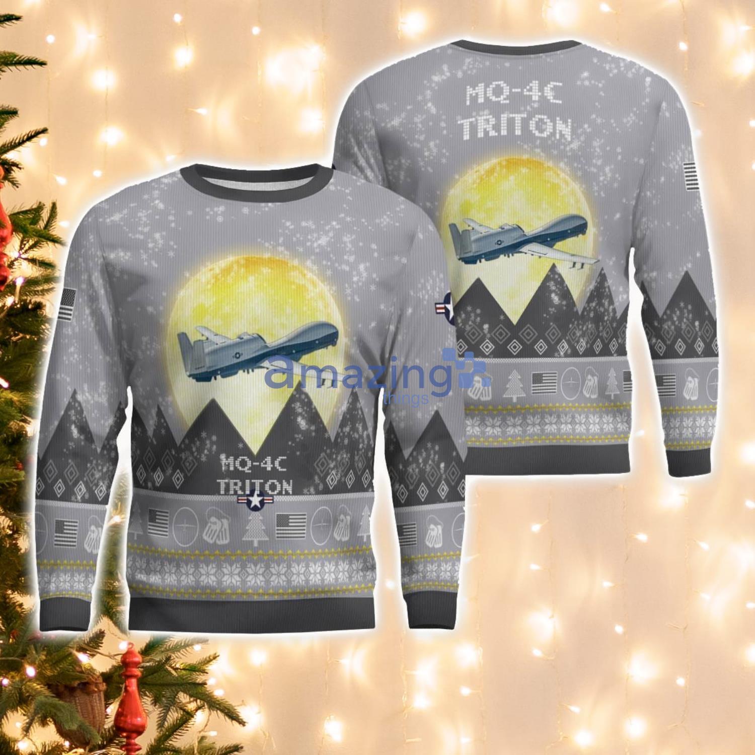 Northrop Grumman MQ-4C Triton MQ4C Aircraft Moonlight And Mountain Pattern Ugly Christmas Sweater Aircraft Lovers Christmas Gift Northrop Grumman MQ-4C Triton MQ4C Aircraft Moonlight And Mountain Pattern Ugly Christmas Sweater Aircraft Lovers Christmas Gift Product Photo 1