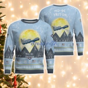 Northrop Grumman MQ-4C Triton MQ4C Light Blue Aircraft Moonlight 3D Ugly Christmas Sweater Christmas Gift Product Photo 1