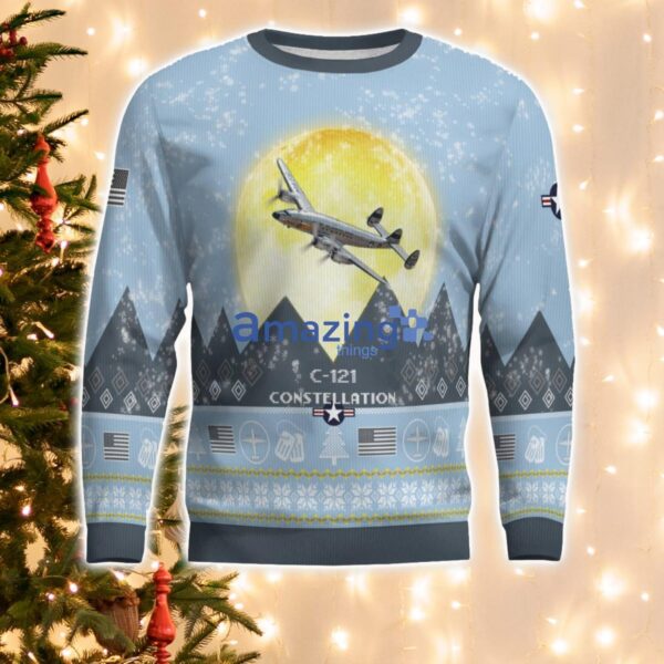 C-121 Constellation C121 Light Blue Aircraft Moonlight 3D Ugly Christmas Sweater Christmas Gift Product Photo 2