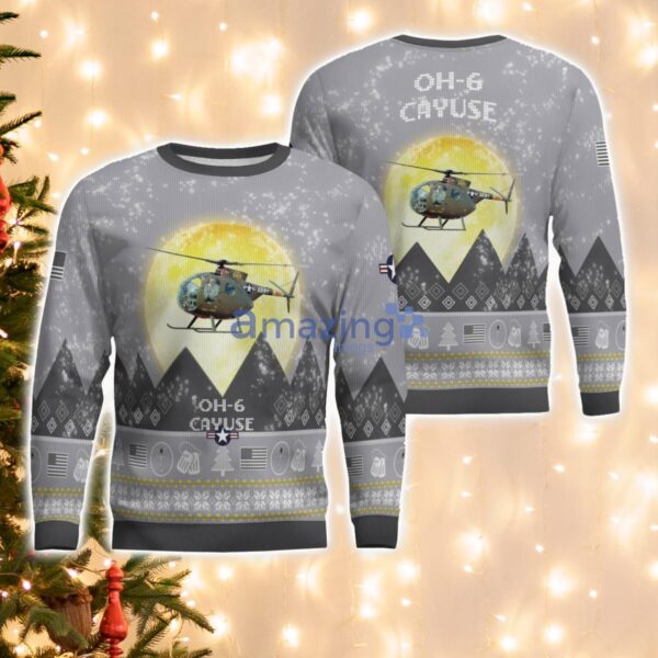 OH-6 Cayuse OH6 Aircraft Moonlight And Mountain Pattern Ugly Christmas Sweater Aircraft Lovers Christmas Gift Product Photo 2