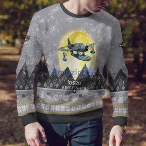 OS2U Kingfisher Aircraft Moonlight And Mountain Pattern Ugly Christmas Sweater Aircraft Lovers Christmas Gift image OS2U Kingfisher Aircraft Moonlight And Mountain Pattern Ugly Christmas Sweater Aircraft Lovers Christmas Gift Product Photo 3