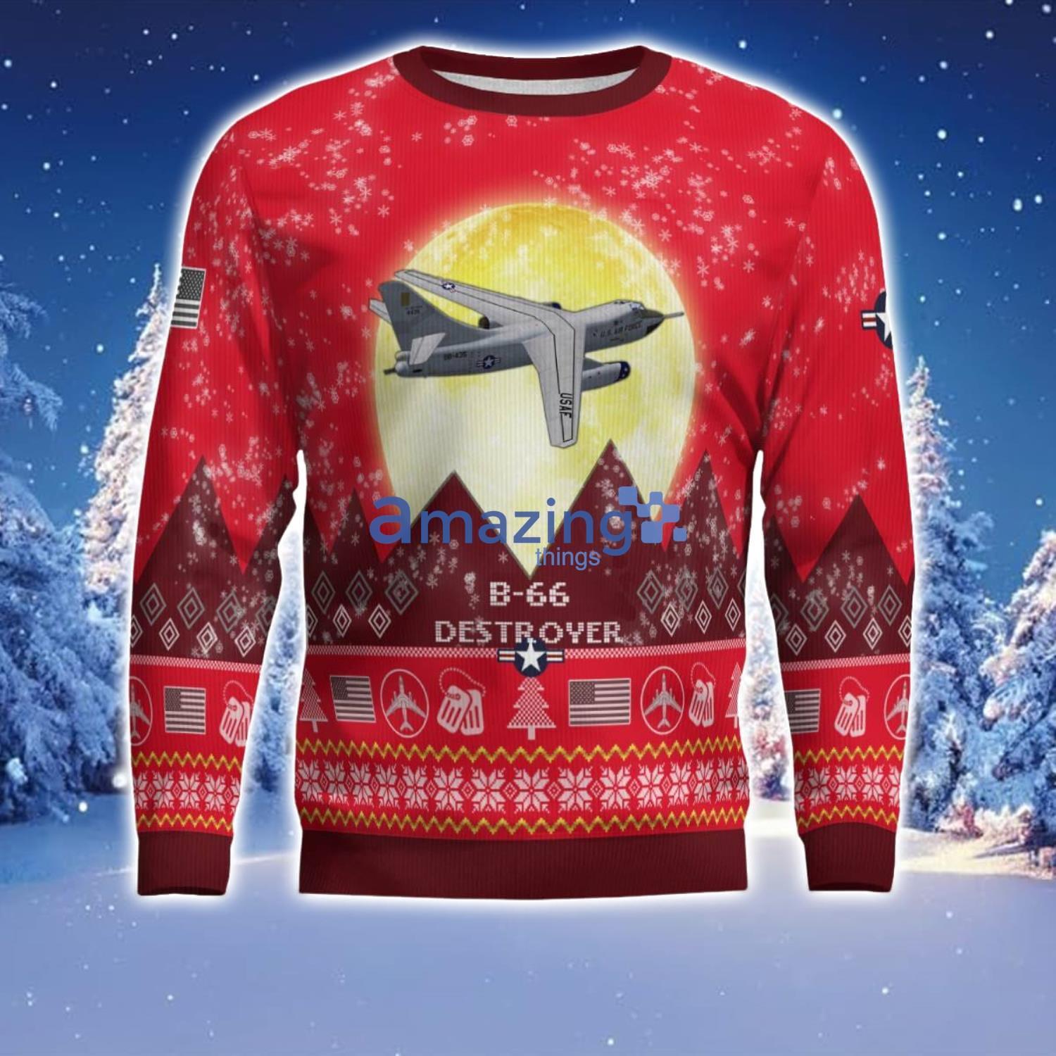 B 66 Destroyer B66 Aircraft Moonlight Red Color Ugly Christmas Sweater Christmas Gift image B-66 Destroyer B66 Aircraft Moonlight Red Color Ugly Christmas Sweater Christmas Gift Product Photo 2