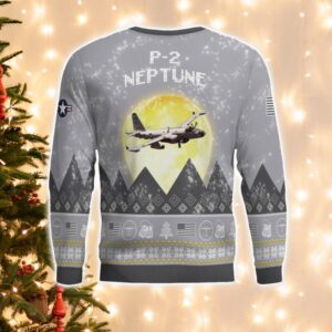 P-2 Neptune P2 Aircraft Moonlight And Mountain Pattern Ugly Christmas Sweater Aircraft Lovers Christmas Gift Product Photo 3