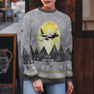 P-2 Neptune P2 Aircraft Moonlight And Mountain Pattern Ugly Christmas Sweater Aircraft Lovers Christmas Gift Product Photo 5
