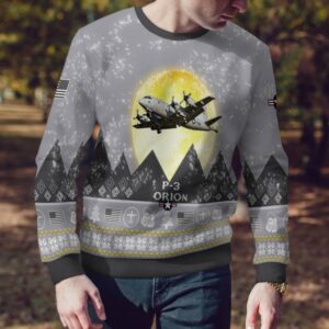 P-3 Orion P3 Aircraft Moonlight And Mountain Pattern Ugly Christmas Sweater Aircraft Lovers Christmas Gift Product Photo 1