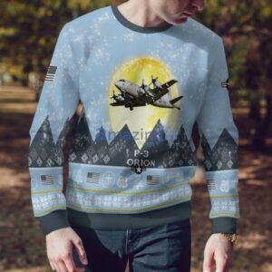 P-3 Orion P3 Light Blue Aircraft Moonlight 3D Ugly Christmas Sweater Christmas Gift Product Photo 2